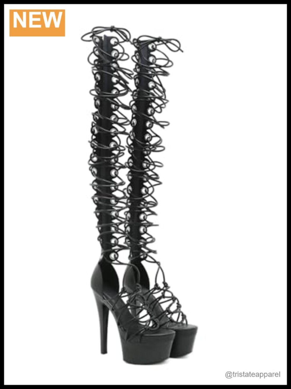 Faux Leather Lace Up Cutout Over the Knee Platform Stiletto Sandals